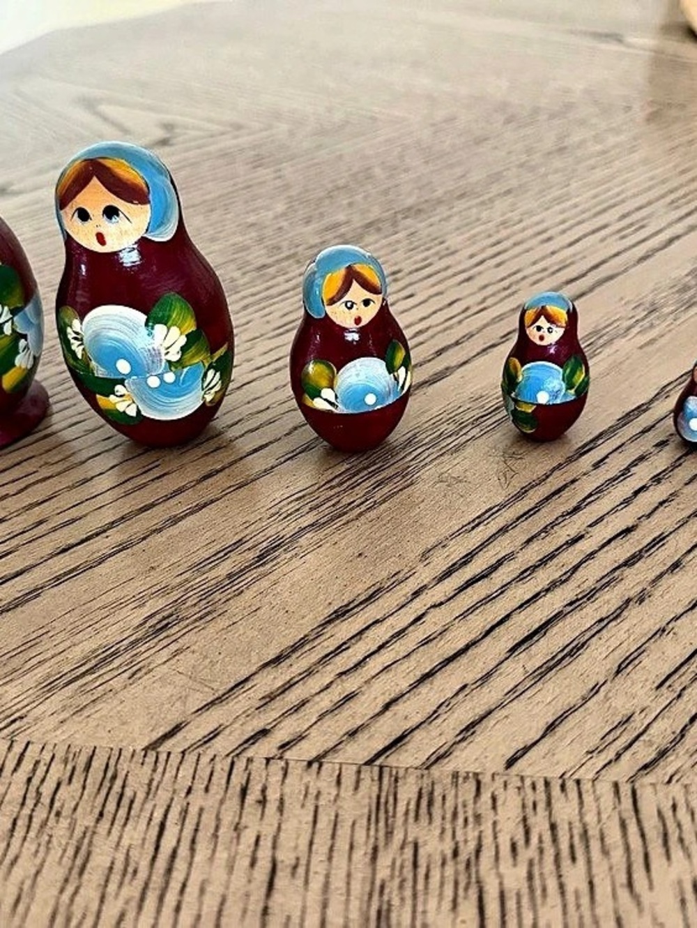 Russian Nesting Dolls Set of 5 Red & Blue